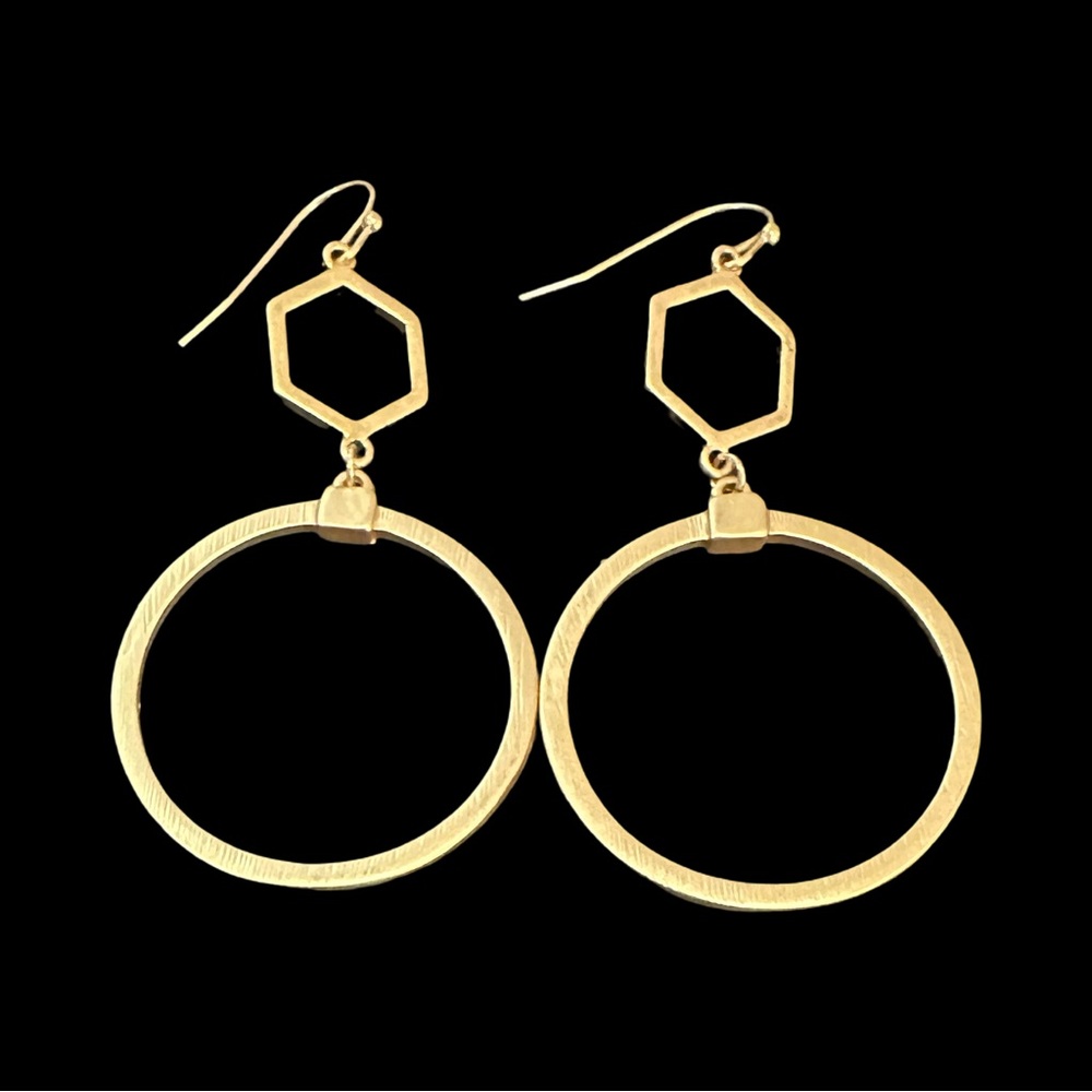 Pomina Dangle Earrings Matte Gold Tone Metal Lightweight New